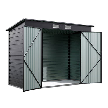 8x4ft galvanized steel outdoor garden shed with dual doors isolated on white background
