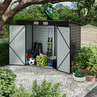 8x4ft galvanized steel tool storage shed with dual lockable doors and sloped roof for garden tools