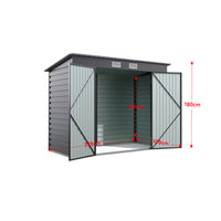 internal dimension layout of 8x4ft galvanized steel tool storage shed showing spacious interior