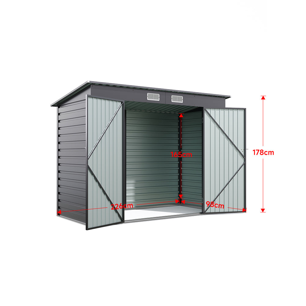 internal measurements illustration of 8x4ft grey metal garden shed for spacious storage planning
