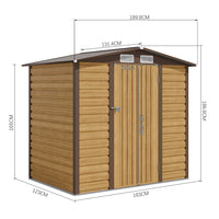 external dimension diagram of 6x4ft brown galvanized steel garden storage shed