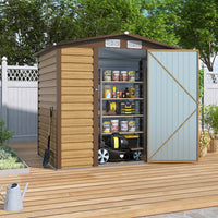 6x4ft brown galvanized steel garden storage shed with lockable door and pent roof design