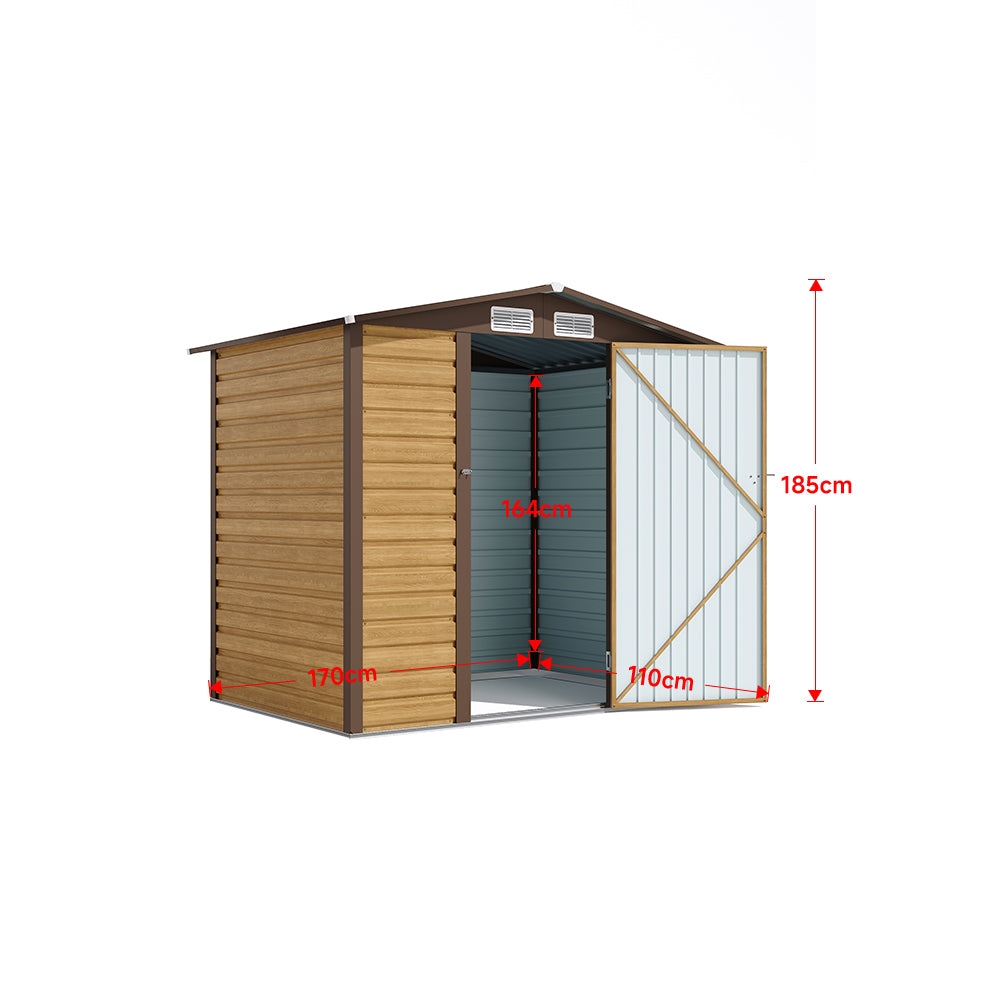 internal measurement layout of 6x4ft brown galvanized steel garden shed for storage planning