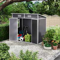 6x4ft light grey garden plastic tool storage shed with double doors and weather-resistant design