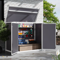 5x2ft grey aluminum garden shed with open doors – ideal side wall storage for tools and outdoor gear