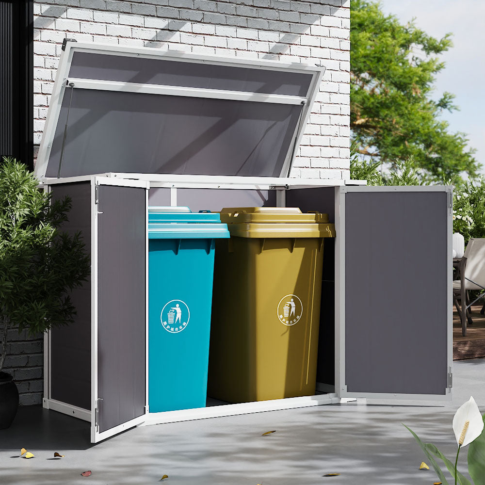 5x2ft grey aluminum alloy garden tool storage shed with flat roof – compact and rust-resistant outdoor shed