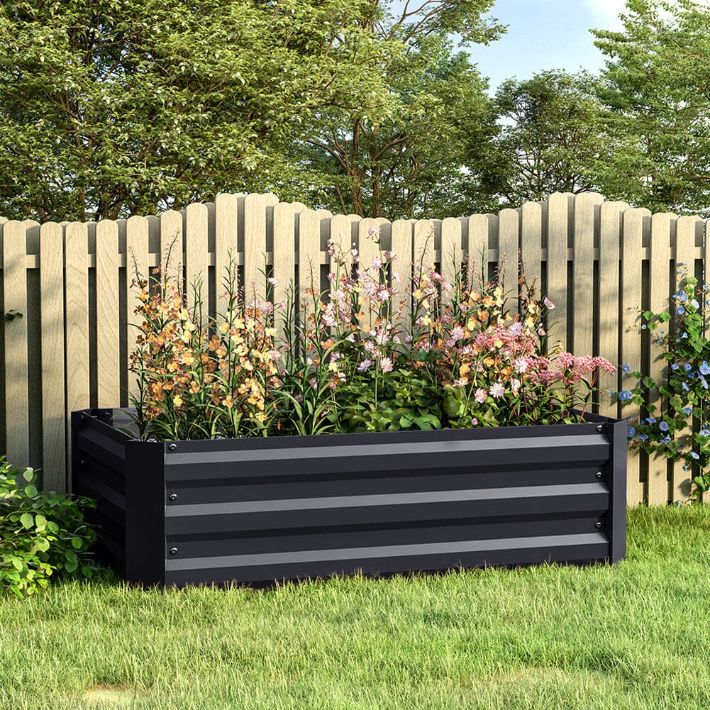 Galvanized Steel Square Black Raised Garden Bed Planter Box (Medium) - Sturdy and weather-resistant garden bed for versatile plant growth