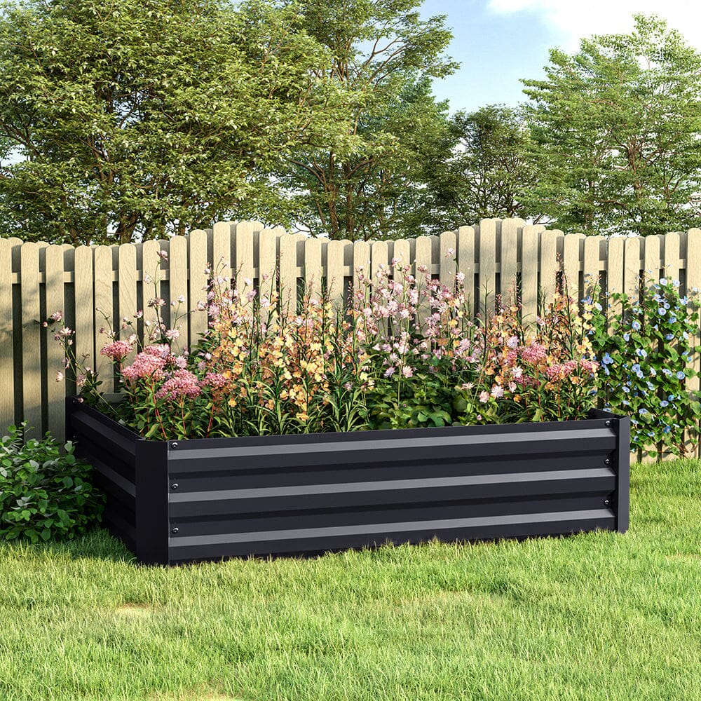 Galvanized Steel Square Black Raised Garden Bed Planter Box (Large) - Spacious and durable garden bed for large planting projects