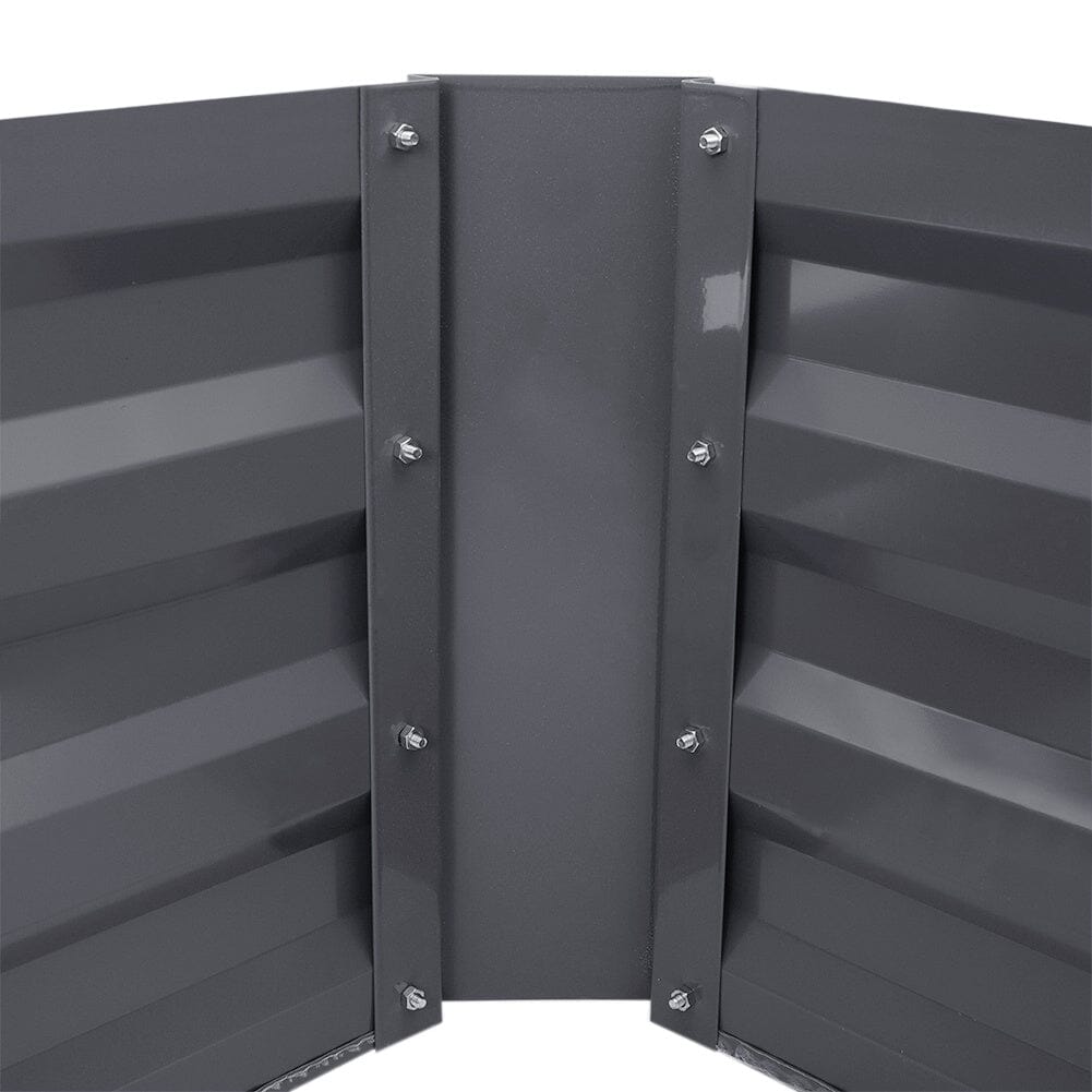 Close-up of small Grey Galvanized Steel Square Raised Garden Bed showing the corner details and strong galvanized steel construction