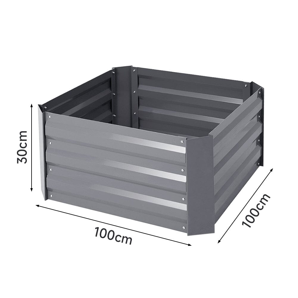 Dimensions of Small Grey Galvanized Steel Square Raised Garden Bed Planter Box - Perfect for small garden spaces and patios