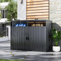 5x3ft galvanized steel garbage can storage shed placed beside house wall – dark grey outdoor bin cover