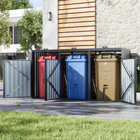 8x3ft dark grey garden metal bin storage shed – large galvanized steel outdoor rubbish container shelter