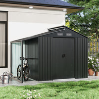 Durable 10x5ft grey metal shed with lean-to roof – closed-door view in modern backyard setting