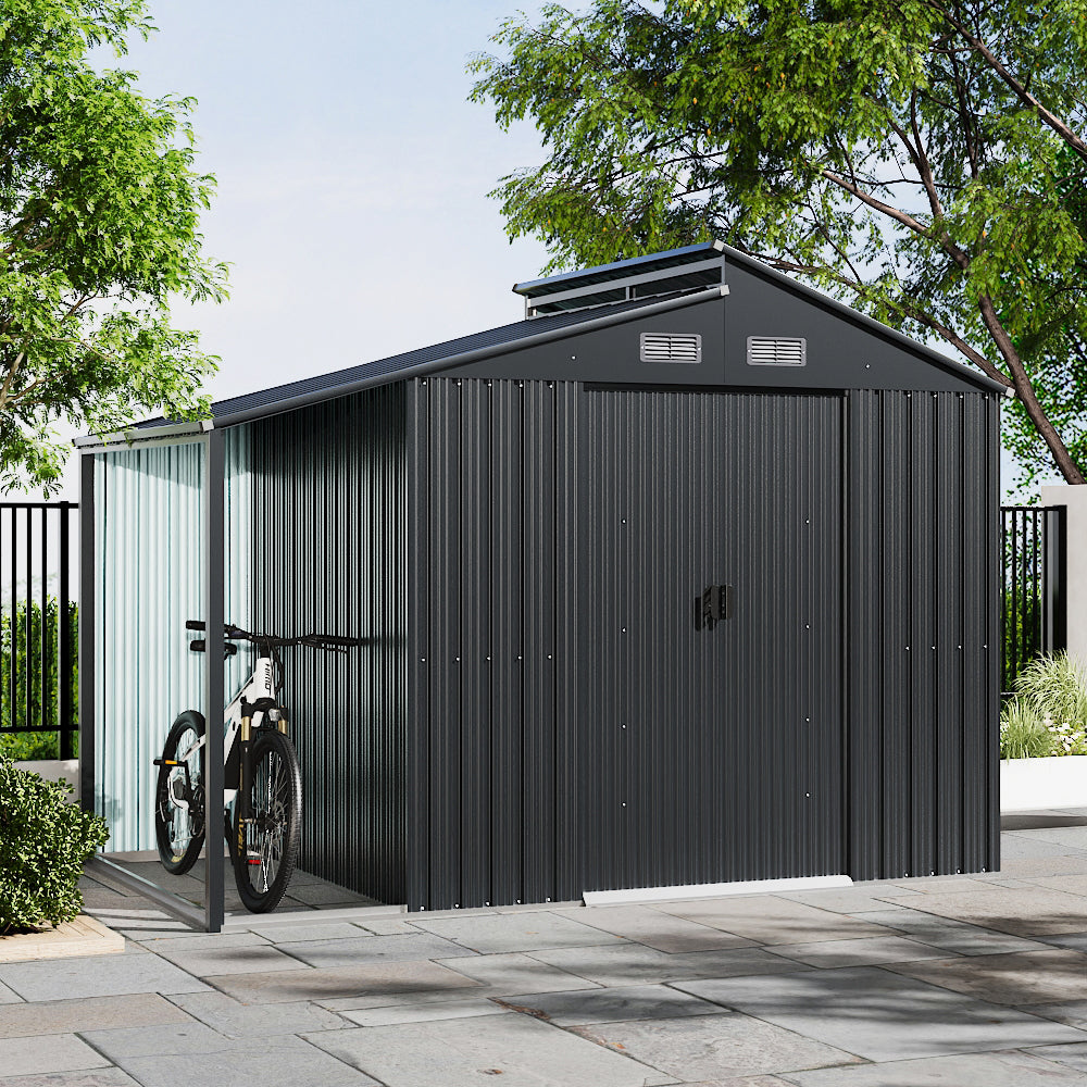 10x5ft grey galvanized steel garden storage shed with lean-to roof – spacious and weather-resistant metal shed