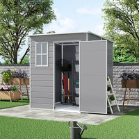 Spacious 6x6ft grey garden shed with open doors – ideal for tool storage in backyard setting