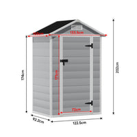 dimension chart of 4x3ft apex roof garden shed showing height, width, and depth measurements