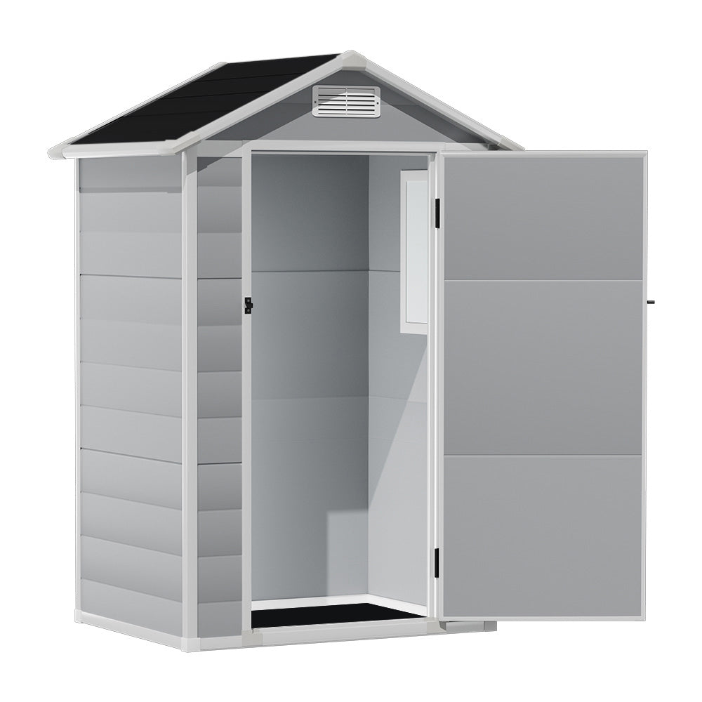 compact 4x3ft apex roof garden storage shed with lockable door, isolated on white background