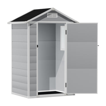 compact 4x3ft apex roof garden storage shed with lockable door, isolated on white background