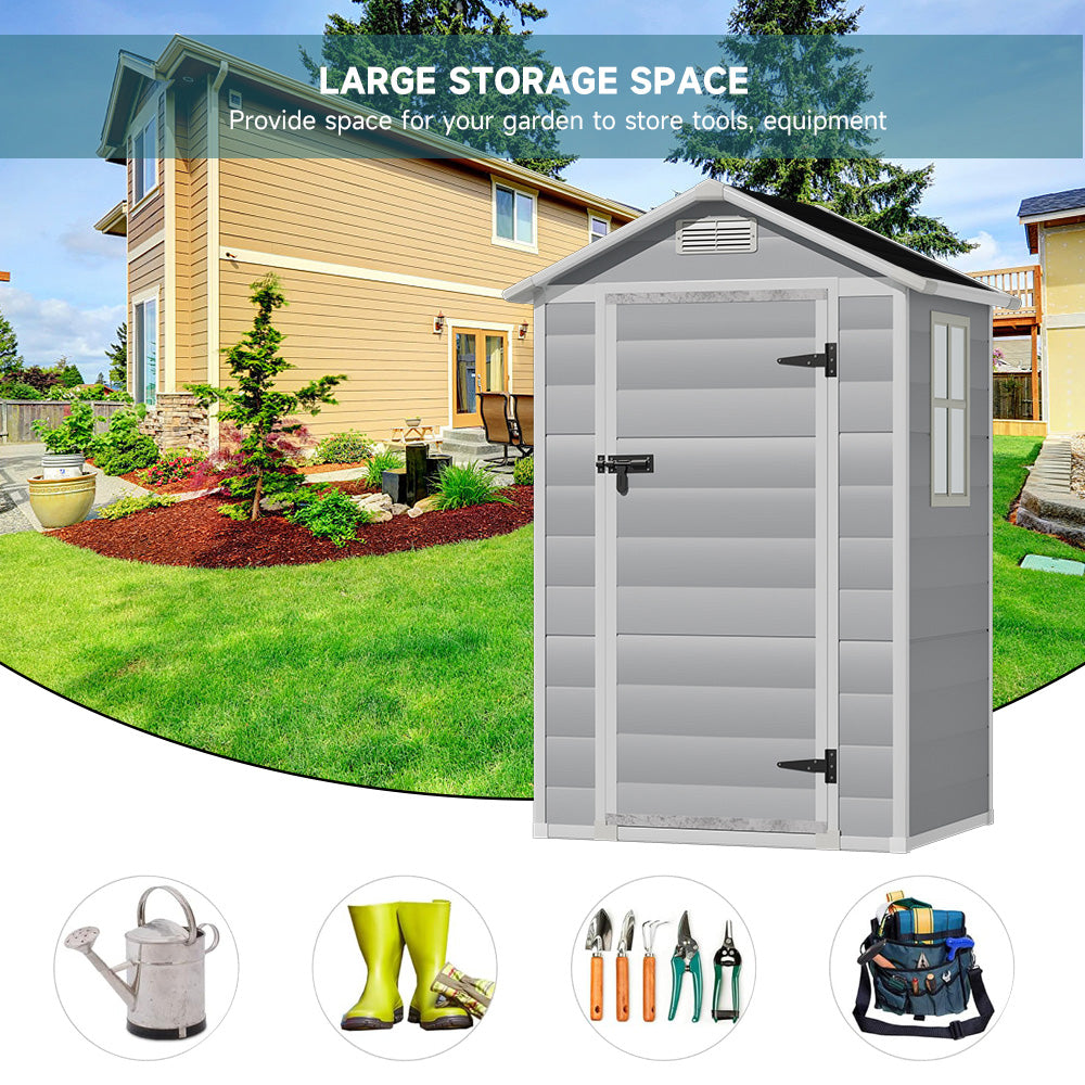 illustration showing four types of tools that can be stored inside 4x3ft garden shed