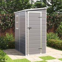 Compact 5x4ft grey outdoor shed – lockable plastic shed shown in backyard garden setting