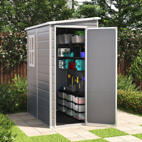 5x4ft grey plastic garden storage shed – waterproof outdoor shed with lockable double doors