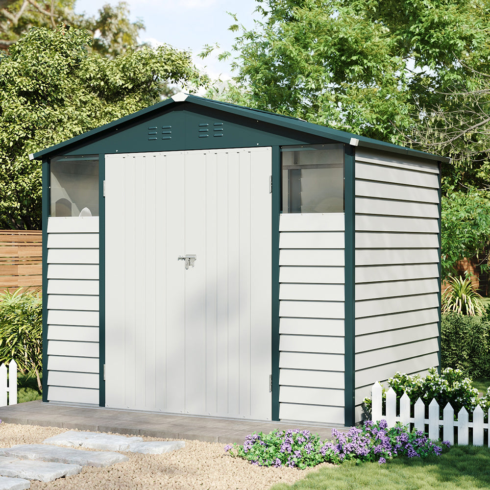 Durable Metal Garden Tool Shed Double Door Ventilated Apex Roof