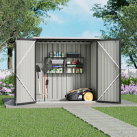 5x3ft anthracite grey tool shed with open doors in garden – organized outdoor storage for tools and equipment