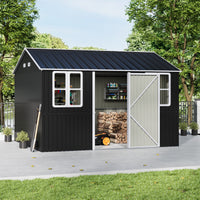 12x10FT Anthracite Metal Garden Shed With Windows Vents And Lockable Door