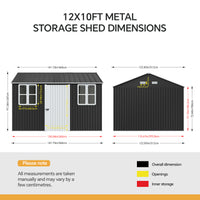 12x10FT Anthracite Metal Garden Shed With Windows Vents And Lockable Door
