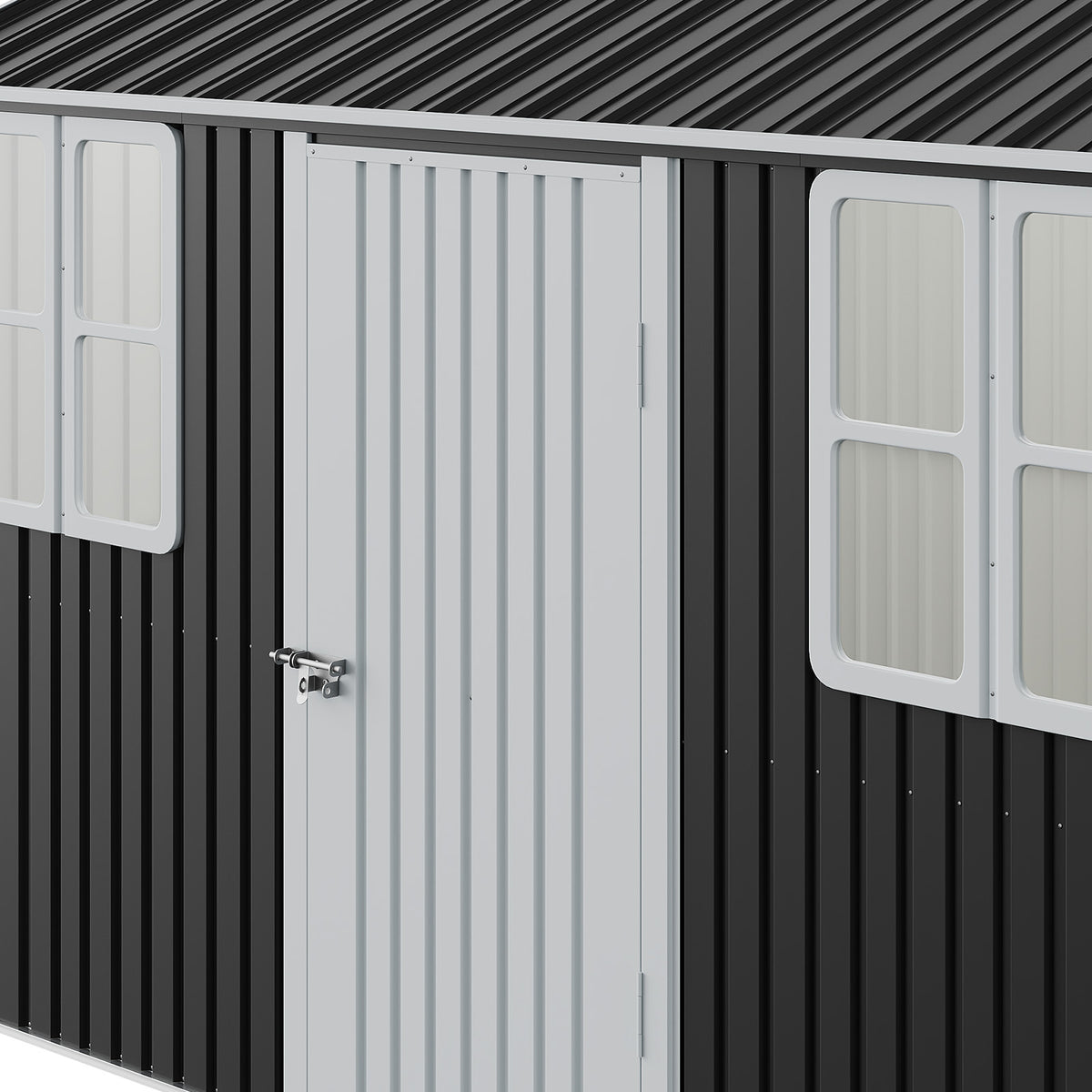 12x10FT Anthracite Metal Garden Shed With Windows Vents And Lockable Door