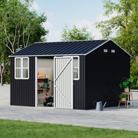 12x10FT Anthracite Metal Garden Shed With Windows Vents And Lockable Door