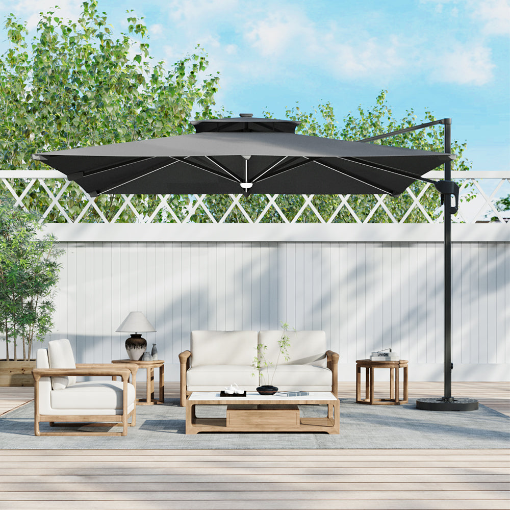 3M Garden Square Solar-Power LED Cantilever Parasol Umbrella