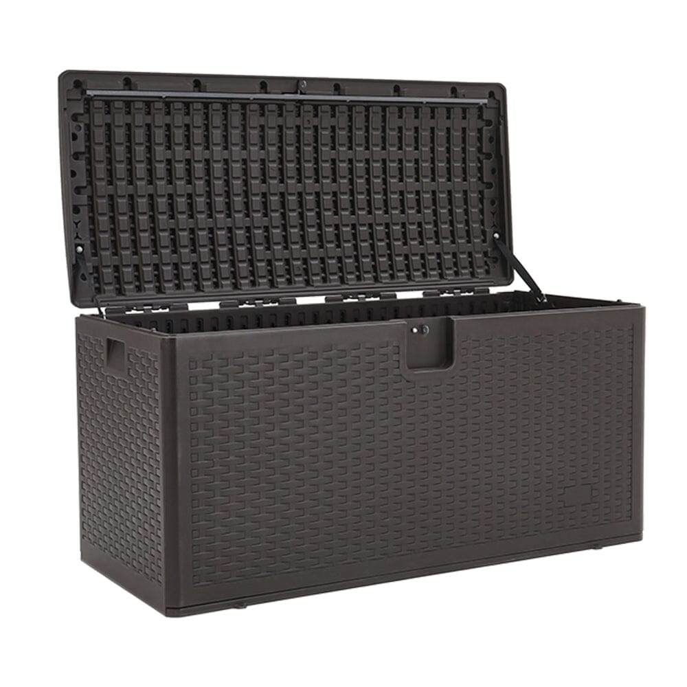 Brown rattan waterproof storage box – 127x56x63.5cm weatherproof plastic deck box with lockable lid