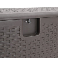 Detail of brown rattan box lid and handle – easy-to-open waterproof garden storage chest