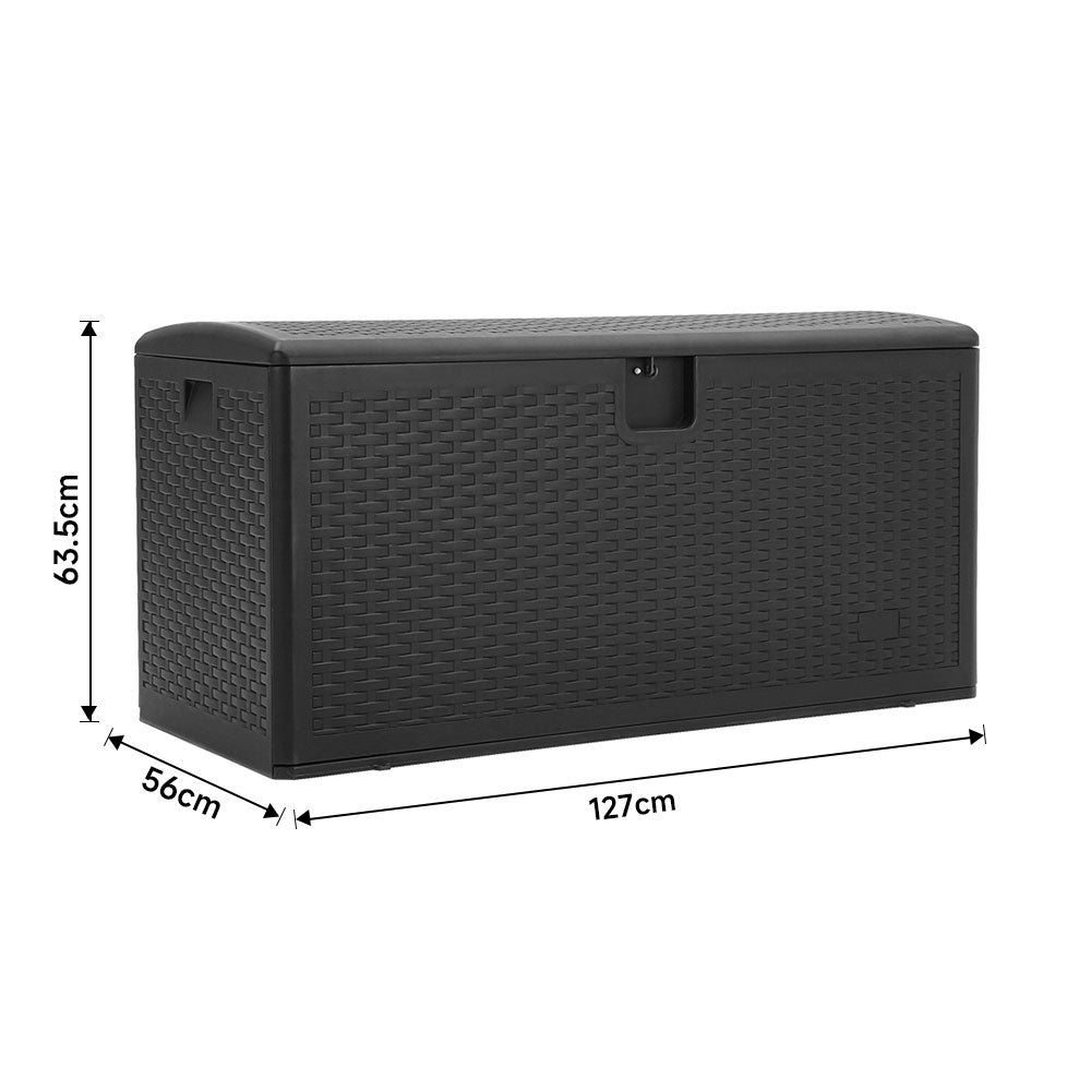 Size chart of black rattan outdoor storage box – 127x61x63.5cm waterproof deck container