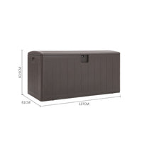 Dimensions of brown rattan lockable outdoor storage box – 127x56x63.5cm weather-resistant patio container