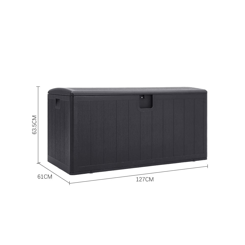 Measurements of black rattan storage box – 127x56x63.5cm waterproof garden deck container