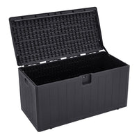 Black rattan plastic storage chest – 127x56x63.5cm weatherproof garden deck box with locking lid