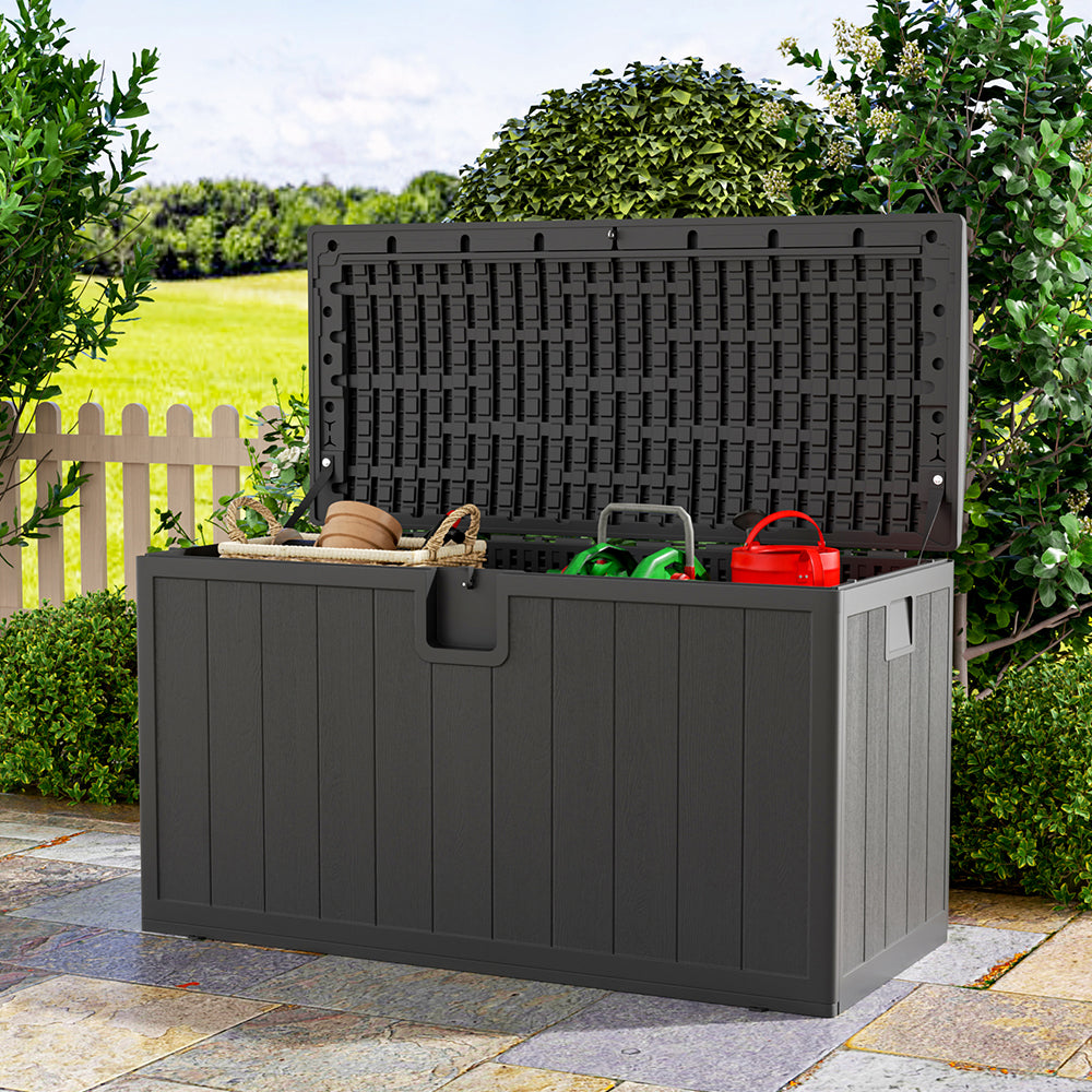 Large black rattan waterproof outdoor storage box – 127x61x63.5cm patio deck chest with lockable lid