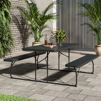 Garden Wood Texture Folding Patio Picnic Table with 2 Benches