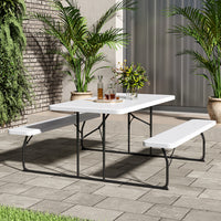 Garden Wood Texture Folding Patio Picnic Table with 2 Benches