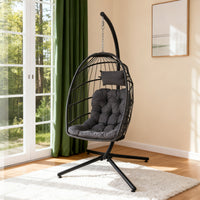 1-Seater Egg-shaped Garden Swing Chair with Cushions and Headrest