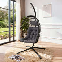 1-Seater Egg-shaped Garden Swing Chair with Cushions and Headrest