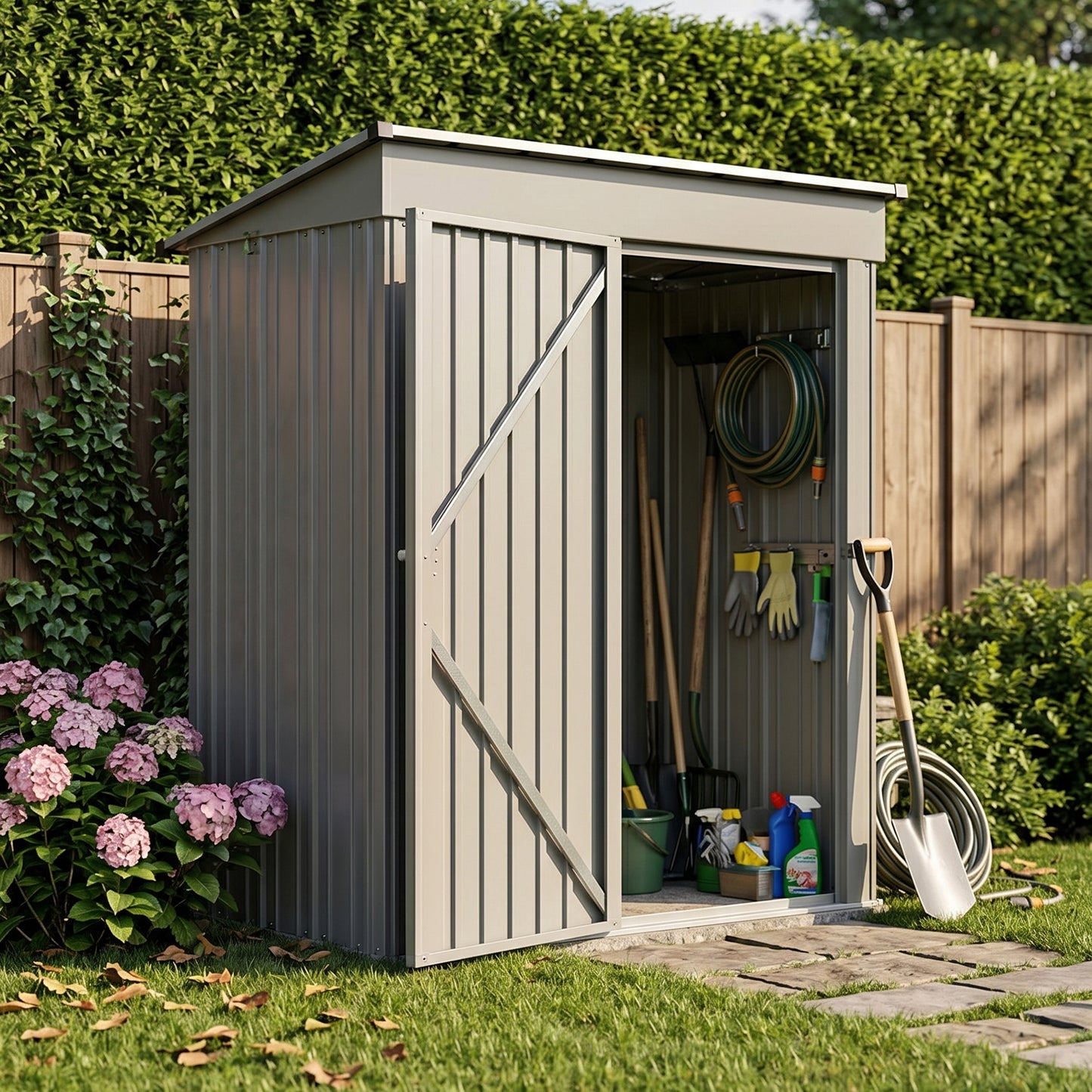 5x3FT Metal Pent Roof Garden Storage Shed with Lockable Door