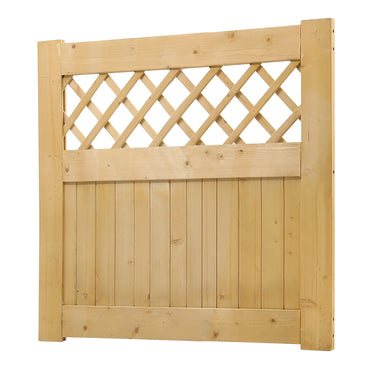Rustic Wooden Garden Gate Privacy Fence with Rhombus Lattice & Latch