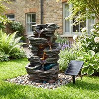 Solar-Powered Water Fountain Garden Outdoor Feature with LED Lights