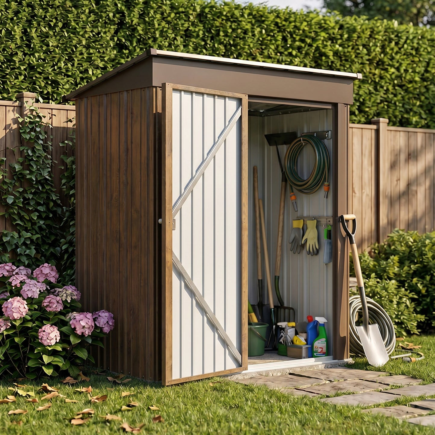 5x3FT Metal Pent Roof Garden Storage Shed with Lockable Door