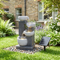 Solar-Powered Garden Water Fountain with Natural Stone Design and LED Lights