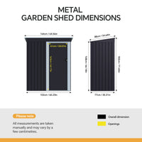 3x5FT Anthracite Metal Garden Shed With Lockable Sliding Door