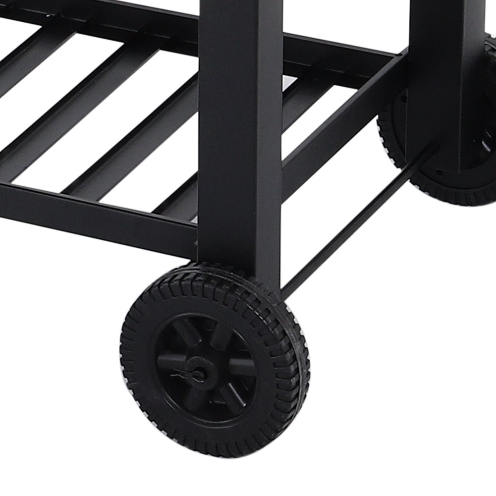 durable wheel detail on outdoor BBQ grill – easy to move and reposition in garden